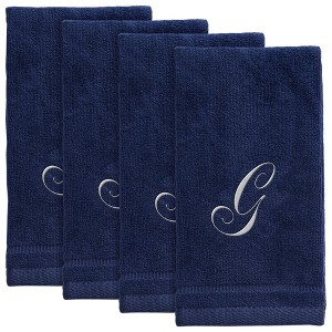 Creative Scents Navy Blue Fingertip Monogrammed Towels White Embroidered - 1 of 4