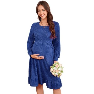 Coolmee Womens Maternity Square Neck Long Sleeve Fall Ruffle Dresses Casual Babydoll Sweater Dress - 1 of 4
