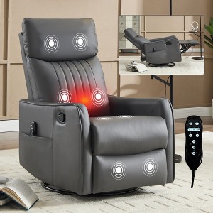 Black Faux Leather Heat Massage Manual Recliner Chair with Rocker and Swivel for Living Room - 1 of 4