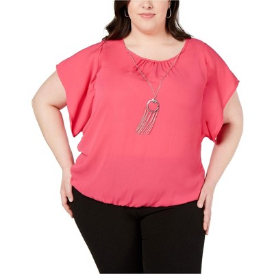 NY Collection Womens Ruched Neck Pullover Blouse