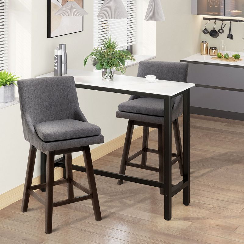 HOMCOM 28" Set of 2 Swivel Bar Height Bar Stools, Armless Upholstered Barstools Chairs with Soft Padding Cushion and Wood Legs, 2 of 7