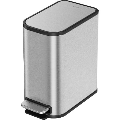 Black Bathroom Trash Can, 1.3 Gallon Small Garbage Can with Lid, Metal Slim Trash Bin with Foot Pedal, Waste Basket