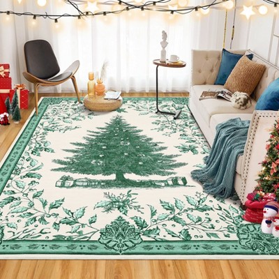 Christmas Rug for Living Room, Washable Non-Slip Bedroom Area Rugs, Soft Low Pile Carpet for Bedroom, Living Room, Entryway, Laundry