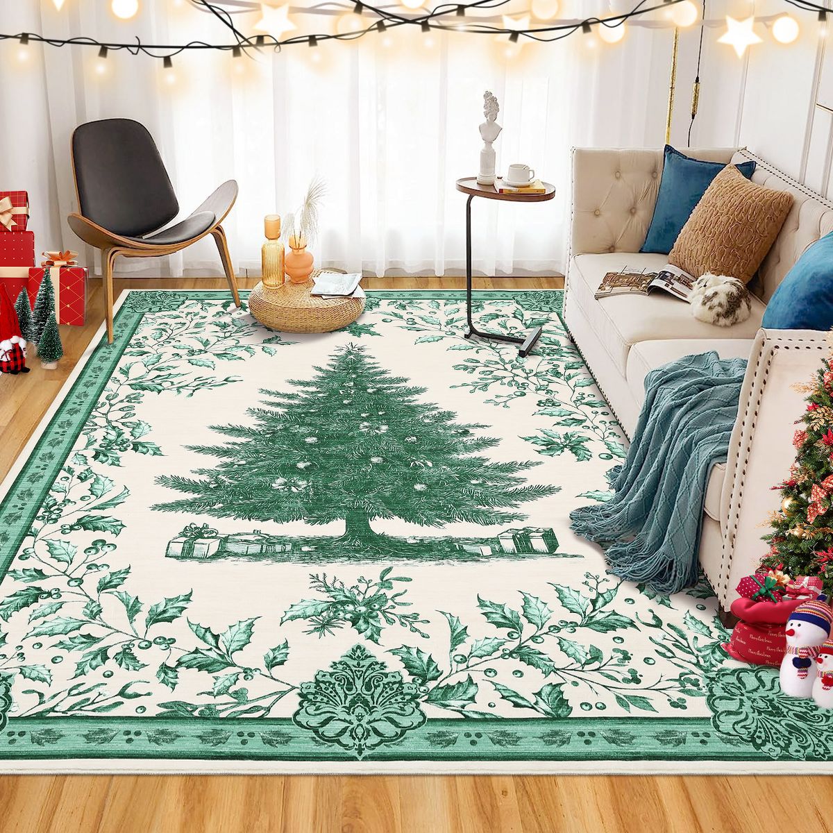 Christmas Tree  Area Rug Washable for Living Room,Stain Resistant Nursery Mat Non-Slip Bedroom,Holiday Decor Untra-Thin Carpet for Office - thumbnail 2