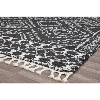CosmoLux Black and White Shag Moroccan 5' x 7' Area Rug