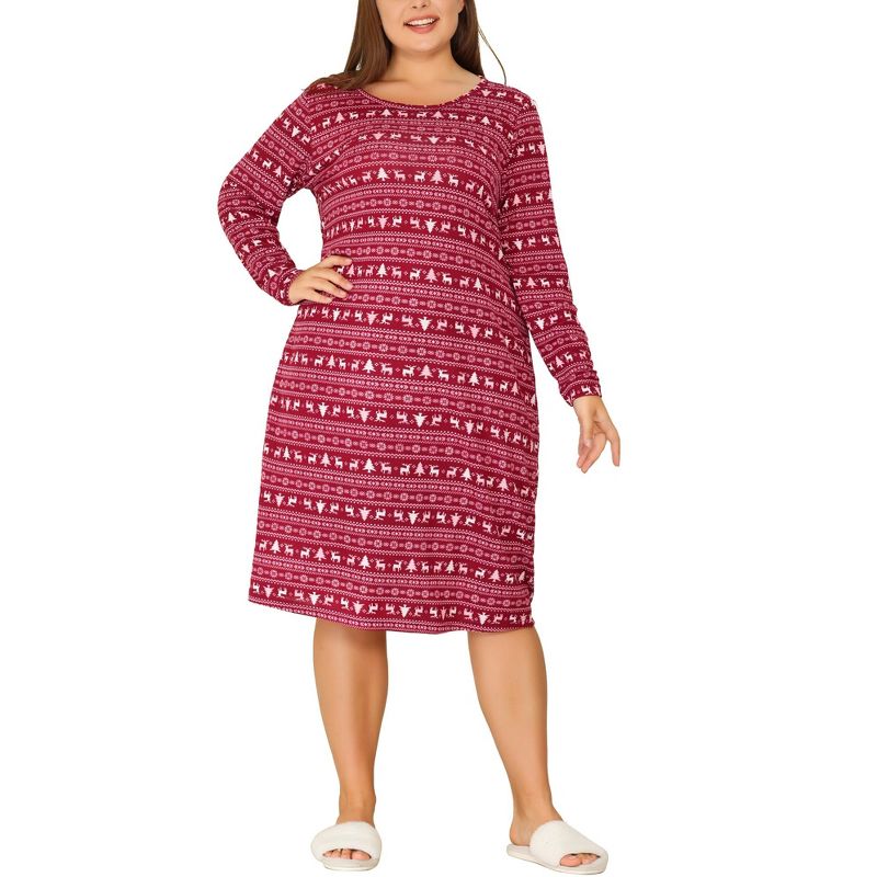 Agnes Orinda Women's Plus Size Comfy Long Sleeve Sleep Dress Nightgown, 1 of 6