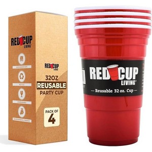 Red Cup Living 32Oz Tumbler Cups Set of 4, Insulated Reusable Plastic Drinking Glasses for Hot & Cold Drinks, Coffee Tumbler, Summer Cup - 1 of 4
