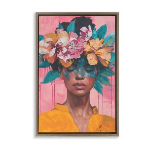 Stupell Industries Woman With Floral Headdress Black Framed Floater Canvas Wall Art - 1 of 4