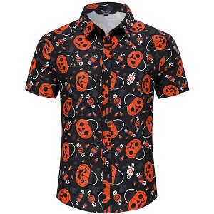 Mens Halloween Christmas Shirts Funky Santa Button Down Shirt Printed Short Sleeve - 1 of 4