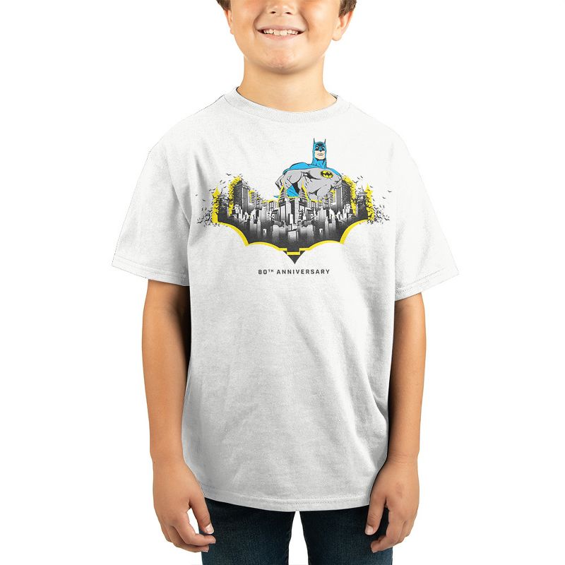 Batman Gotham City Bat 80th Anniversary White T-shirt Toddler Boy to Youth Boy, 2 of 3