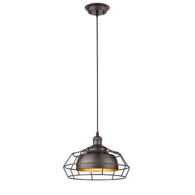 Chloe Lighting Ironclad Industrial-Style 1 Light Rubbed Bronze Ceiling Mini Pendant 12" Wide