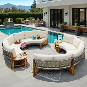 Half Moon Outdoor Seating Group Patio, 6-Person Acacia Wood Sectional Sofa with Coffee Table & Water-Resistant Cushions - 1 of 4