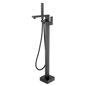 Freestanding Bathtub Faucet Tub Filler Matte Black Floor Mount Bathroom Faucets Brass Single Handle with Hand Shower - 1 of 1