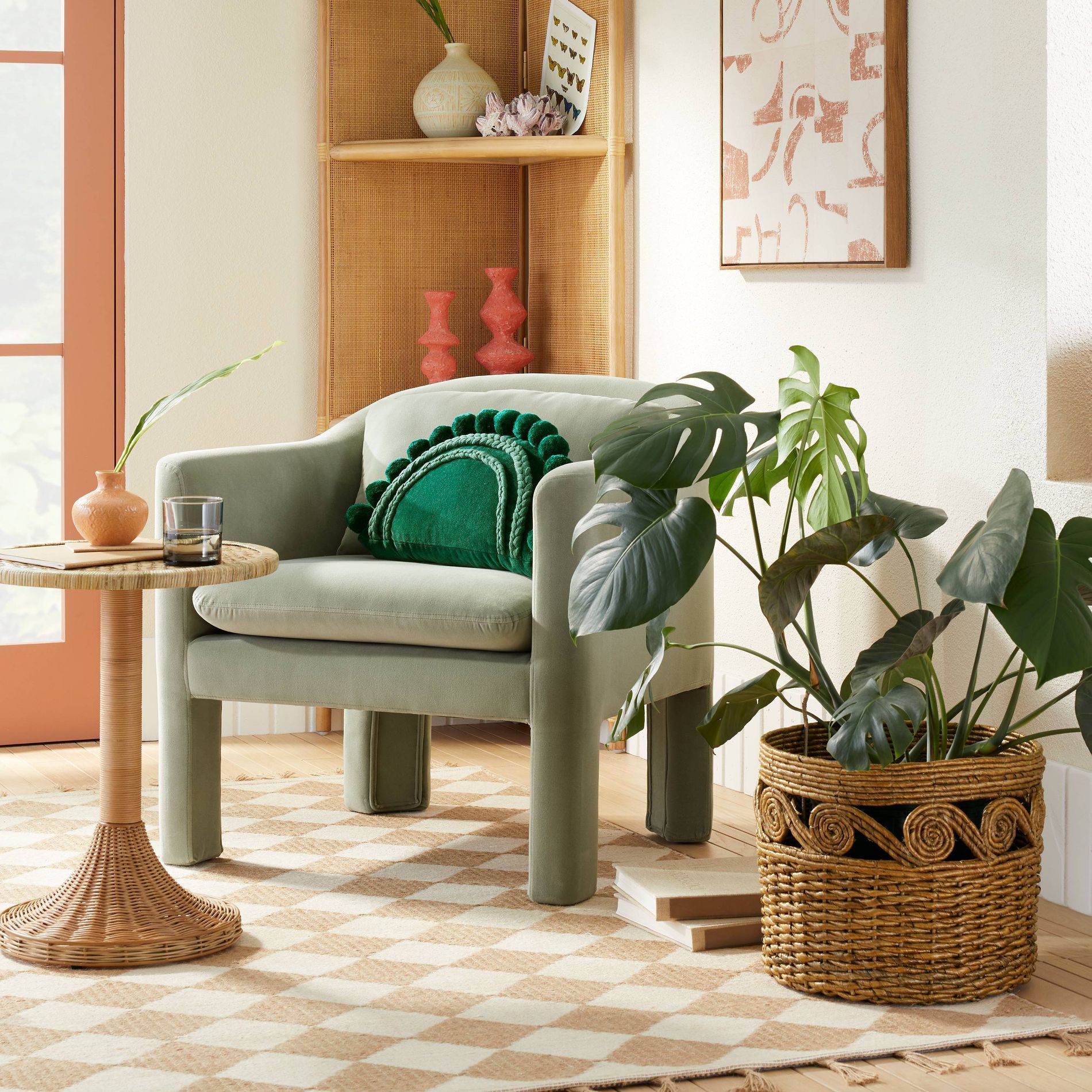Linaria Fully Upholstered Velvet Accent Chair Sage Green - Opalhouse™ designed with Jungalow™: Plush, Boho Style, No Assembly Required