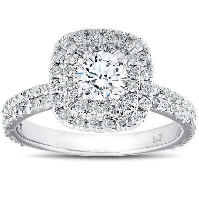 Pompeii3 1 1/3 Ct Cushion Halo Diamond Pave Engagement Ring 14k White Gold