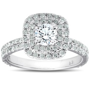 Pompeii3 1 1/3 Ct Cushion Halo Diamond Pave Engagement Ring 14k White Gold - 1 of 4