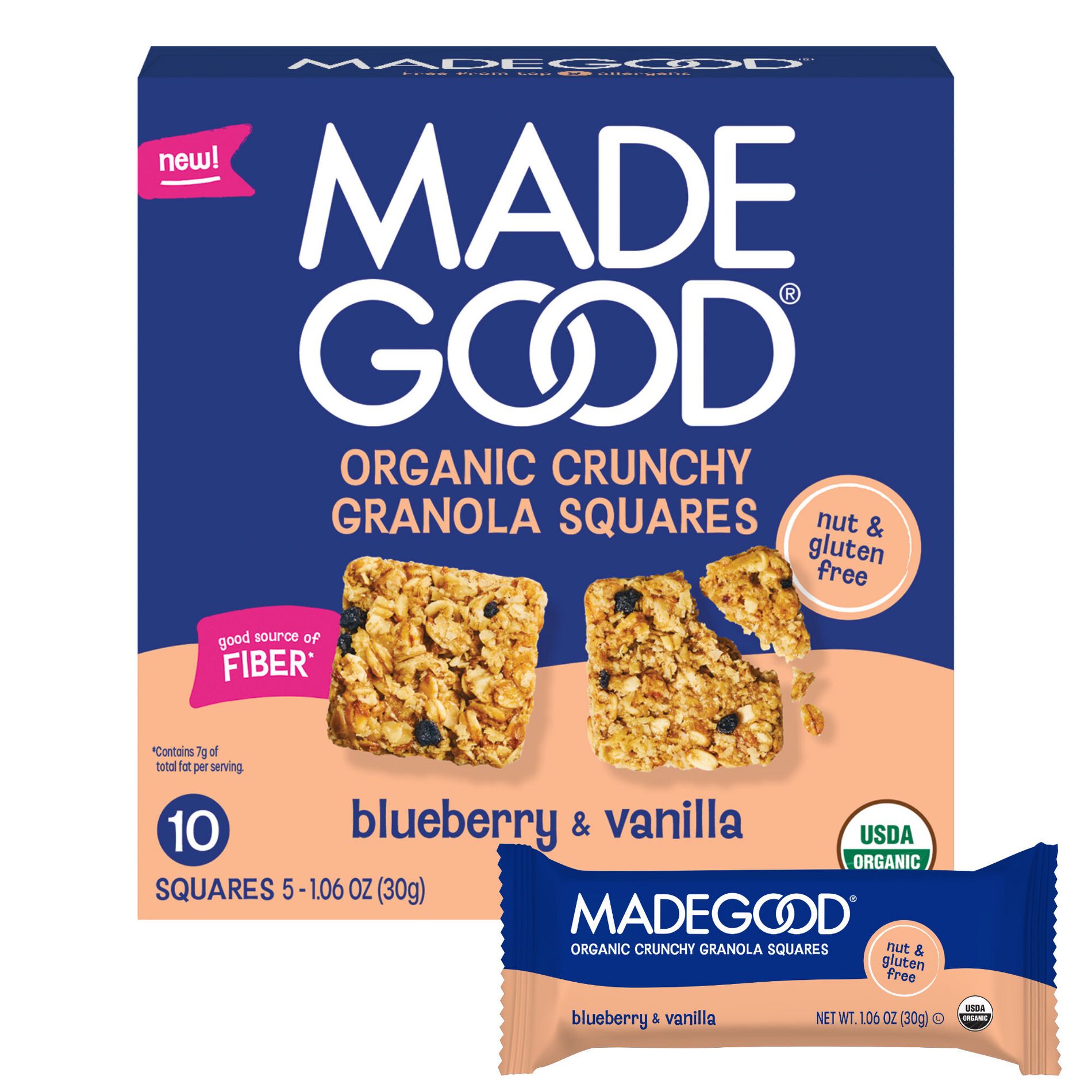 MadeGood Organic Crunchy Granola Squares Blueberry & Vanilla - 5.3oz/10ct