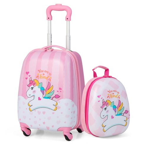 2 Pieces 18 inch Ride-On Kids Luggage Set with Spinner Wheels and Bee Pattern-yellow | Costway