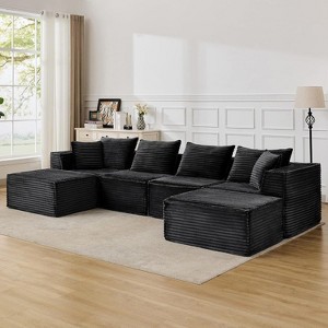 Modular Cloud Sectional Sofa w/Ottoman, No Assembly Corduroy Couch, Deep Seat u/l-Shape Sofa for Small Spaces, 4 Colors & Configurations - 1 of 4