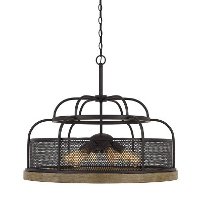 (24" x 30") 6 Light Metal/Pine Wood Akaki Chandelier Light Oak - Cal Lighting