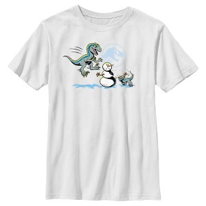 Boy's Jurassic World T. Rex Snowman Attack T-Shirt - 1 of 4