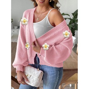 Women's Fall Winter Casual Long Sleeve Open Front Cable Knit Sweater Cardigans Hand Crocheted Outerwear Coats Shirt Top Jacket - 1 of 3