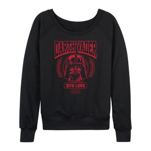 Women's - Star Wars - Darth Vader Yoda and friends Collegiate Lightweight French Terry Wide Neck Long Sleeve Shirt - 1 of 4