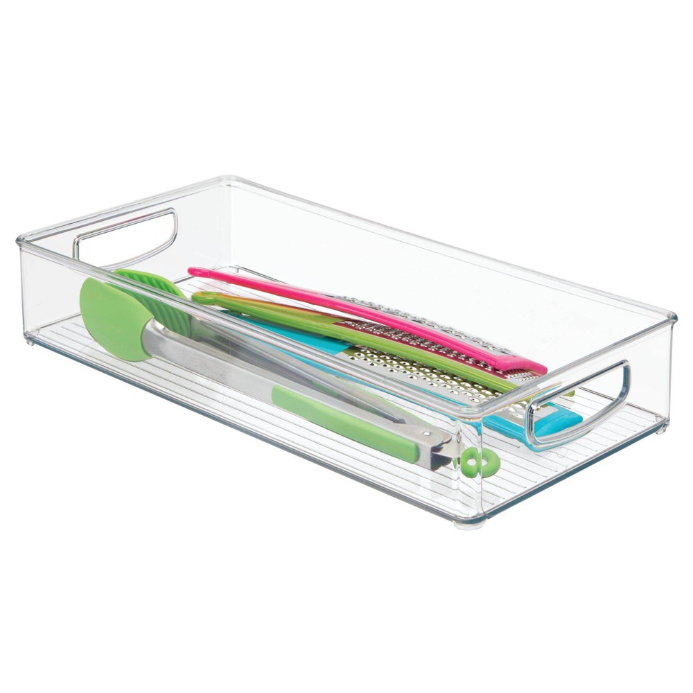 iDESIGN Plastic Kitchen Storage Organizer Binz with Handles Clear: 16" x 8" x 3", Spot Clean, Kitchen Cabinet Organizers