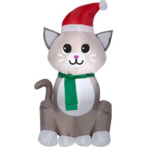 Gemmy Christmas Airblown Inflatable Cat, 3.5 ft Tall, Grey - 1 of 3