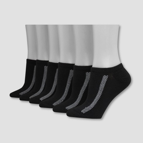 Hanes Premium 6 Pack Women's Heel Toe Cushion Arch Support No Show Socks -  Black 5-9