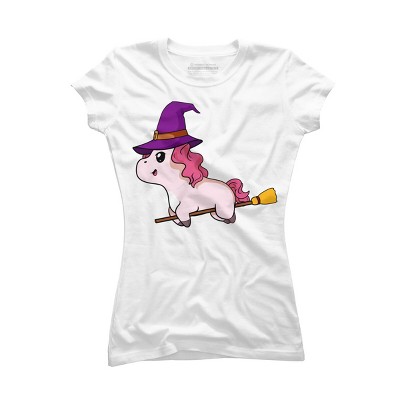 Junior's Design By Humans Witch Unicorn Halloween T Shirt By thebeardstudio T-Shirt
