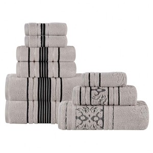 Zero Twist Cotton Solid and Floral Jacquard 9 Piece Bathroom Towel Set by Blue Nile Mills - 1 of 4