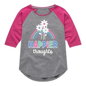 Girls' - Instant Message - Happier Thoughts Shirt Tail Raglan Graphic T-shirt - 1 of 4
