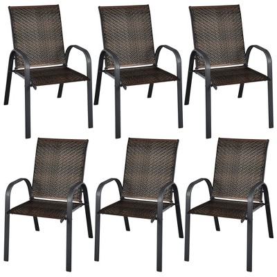 Tangkula 6PCS Outdoor PE Wicker Stacking Dining Chairs Patio Arm Chairs