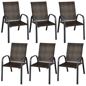 Tangkula 6PCS Outdoor PE Wicker Stacking Dining Chairs Patio Arm Chairs - 1 of 4