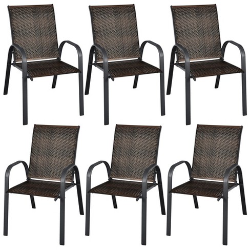 Tangkula 6PCS Outdoor PE Wicker Stacking Dining Chairs Patio Arm Chairs - image 1 of 4