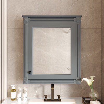 Grungis Wall Mounted Bathroom Storage Cabinet,24'' x27'' Medicine Cabinet with Mirror and Adjustable Shelf,Storage Cabinet for Bathroom