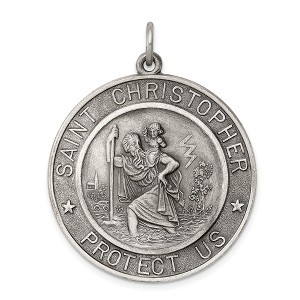 Black Bow Jewelry Men's Sterling Silver Large Round St. Christopher Medal Pendant, 32mm - 1 of 4