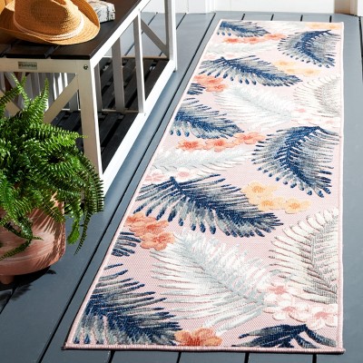Cabana Floral Braided Pink/Grey Synthetic 2' x 9' Runner Rug