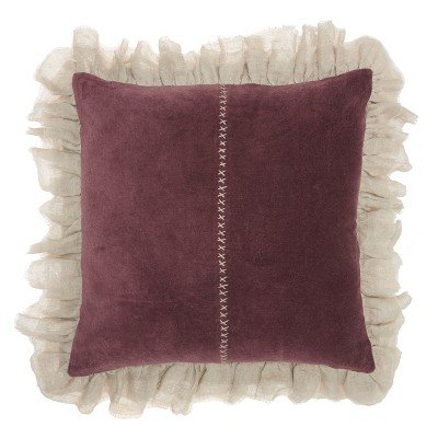HomeRoots Wide Tasseled Marble Maroon Throw Pillow