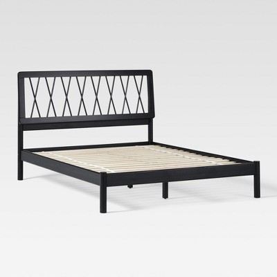 Saracina Home Queen X Pattern Headboard Bed Black: Pine Frame, Mid ...