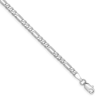 Black Bow Jewelry 3mm, 14k White Gold, Women's Flat Figaro Chain Bracelet
