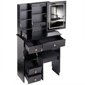 NicBex Makeup Vanity Desk with Left Drawers & Cushioned Stool,Wood Makeup Table with Sliding Mirror for Bedroom - 1 of 4