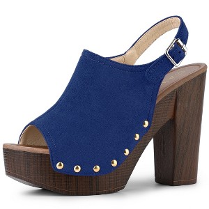 Allegra K Women's Open Toe Buckle Strap Slingback Platform Chunky Heel Sandals - 1 of 4
