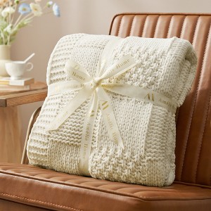 Chenille Knit Throw Blanket ，Soft Checkered Texture for Sofa, Bed, and Living Room-Amelie Home - 1 of 4
