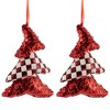 Northlight Sequined and Checkered Tree Christmas Ornaments - 5" - Red - Set of 2 - 3 of 4