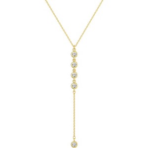 Lariat Y-Necklace for Women, 14K Gold/Silver Plated CZ Beaded Drop Pendant - 1 of 4