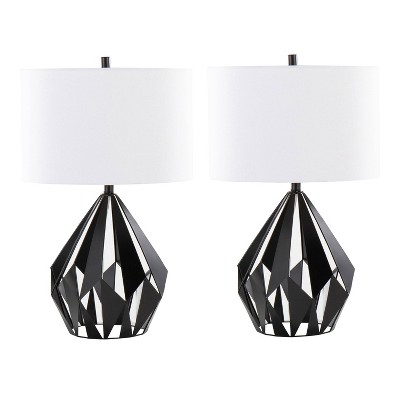 LumiSource (Set of 2) Geome Tri 28" Contemporary Table Lamps Matte Black Metal with White Linen Shade