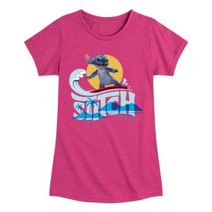 Girls' - Lilo And Stitch - Stitch Surfing Fitted Short Sleeve Graphic T-Shirt - 1 of 3