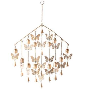 Wind & Weather Powder-Coated Golden Butterflies and Bells Wind Chime